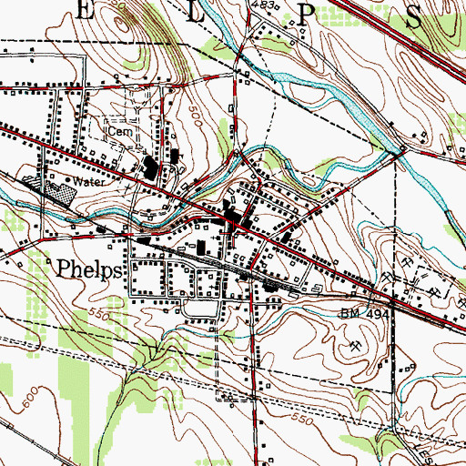 Topographic Map of Phelps Village Hall, NY