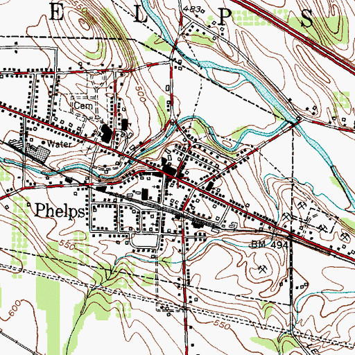 Topographic Map of Phelps Town Hall, NY