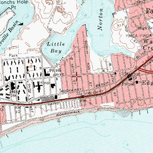 Topographic Map of Edgemere Urban Renewal Park, NY