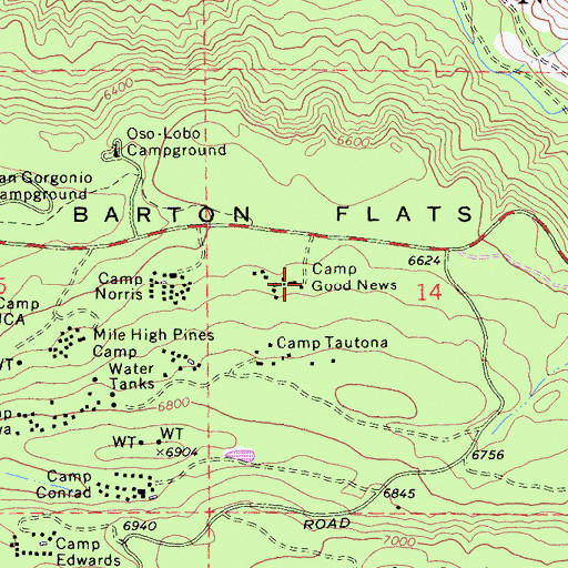 Topographic Map of Camp Good News, CA