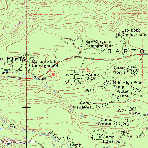 Topographic Map of Camp JCA, CA