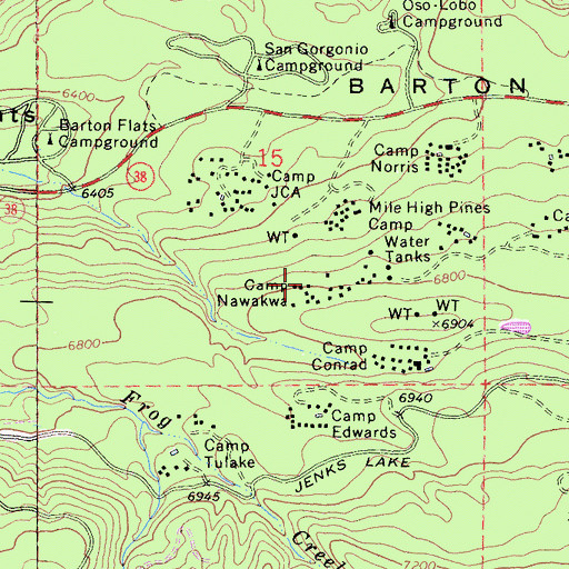 Topographic Map of Camp Nawakwa, CA