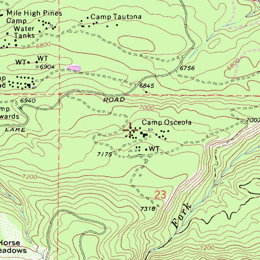 Topographic Map of Camp Osceola, CA