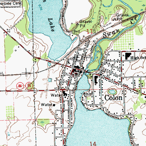 Topographic Map of Colon Township Library, MI