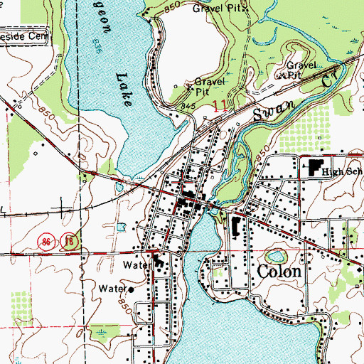 Topographic Map of Colon Township Hall, MI