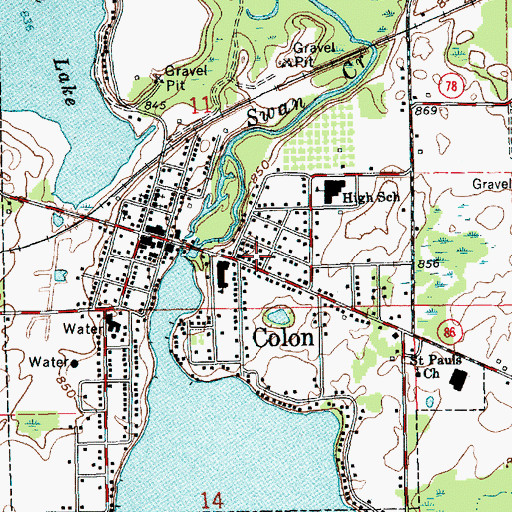 Topographic Map of Colon Church of Christ Church, MI