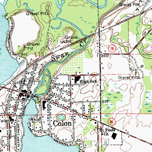 Topographic Map of Colon High School, MI