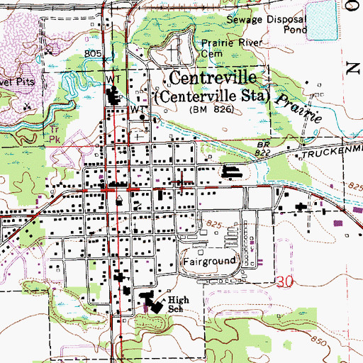 Topographic Map of Centreville United Methodist Church, MI