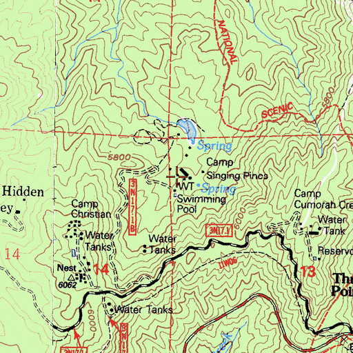 Topographic Map of Camp Singing Pines, CA