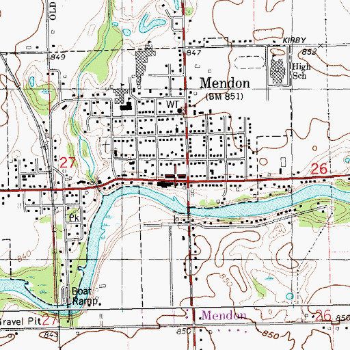 Topographic Map of Mendon Post Office, MI