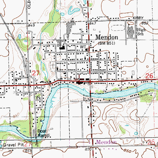 Topographic Map of Mendon Township Hall, MI