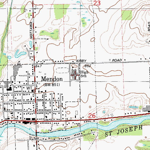 Topographic Map of Mendon Community High School, MI