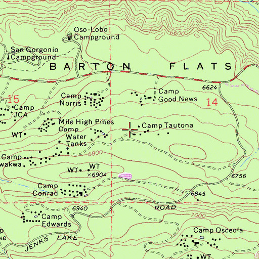 Topographic Map of Camp Tautona, CA