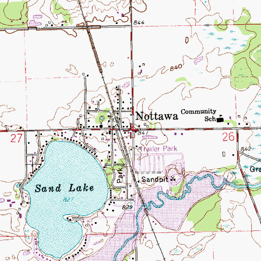 Topographic Map of Nottawa Post Office, MI