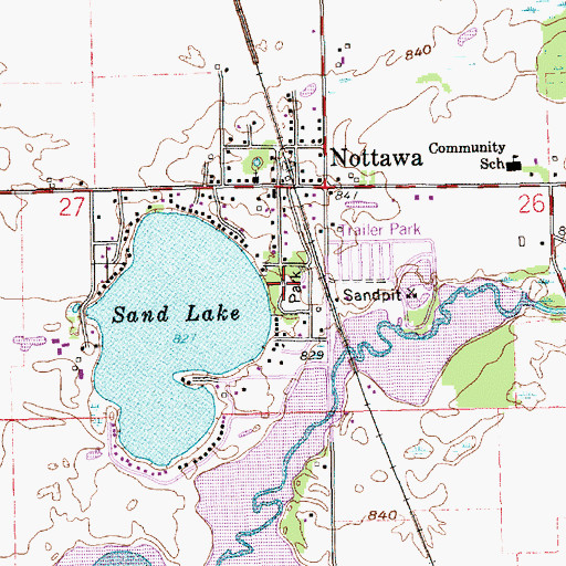 Topographic Map of Nottawa Park, MI