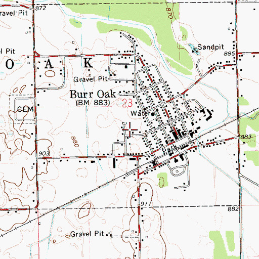 Topographic Map of Burr Oak Post Office, MI