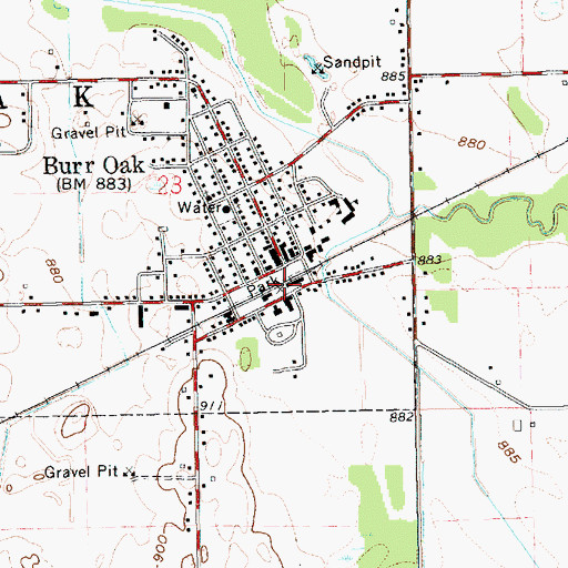 Topographic Map of Burr Oak Station, MI
