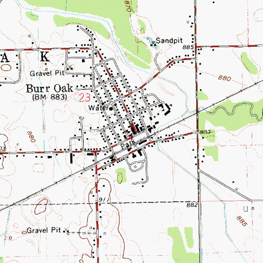 Topographic Map of Burr Oak Township Hall, MI