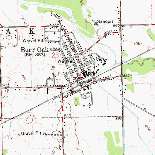 Topographic Map of Burr Oak Fire Department, MI