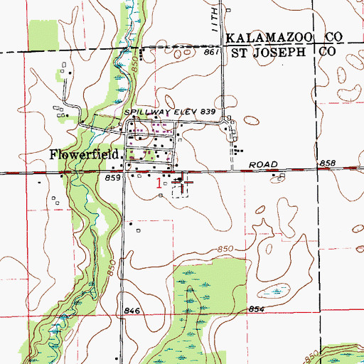 Topographic Map of Flowerfield Cemetery, MI