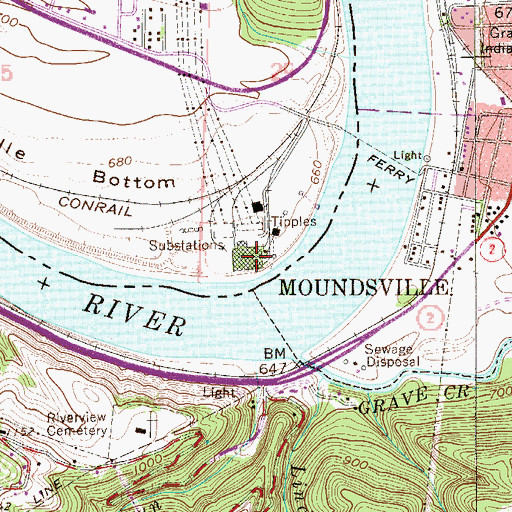 Topographic Map of R E Burger Power Plant, OH