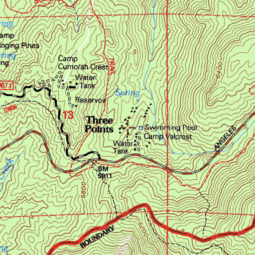 Topographic Map of Camp Valcrest, CA