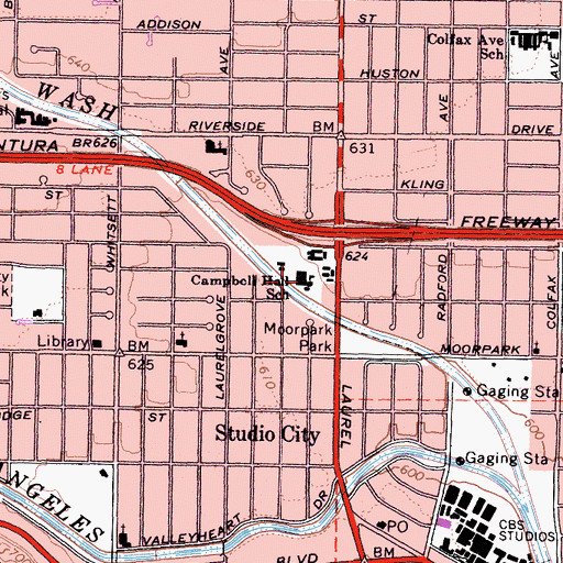 Topographic Map of Campbell Hall School, CA