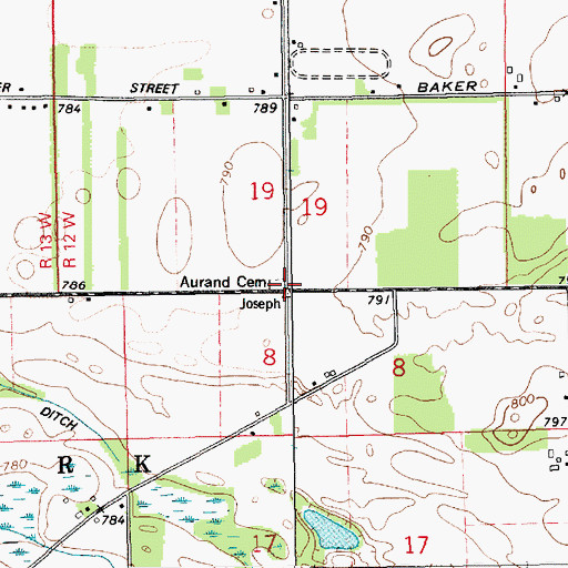 Topographic Map of Aurand Cemetery, MI