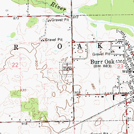 Topographic Map of Burr Oak Township Cemetery, MI