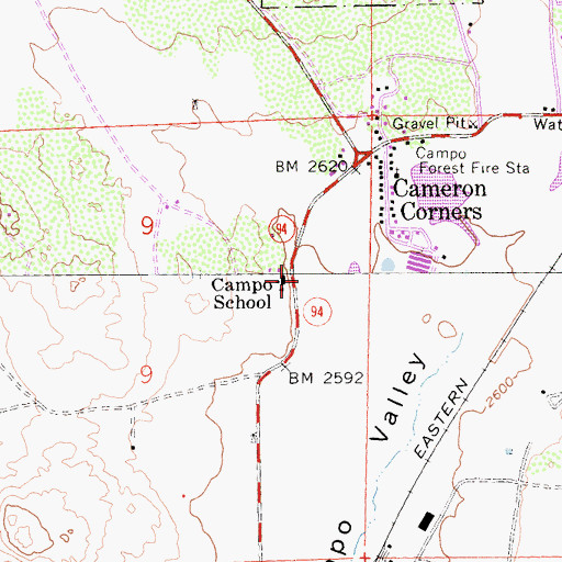 Topographic Map of Campo Elementary School, CA