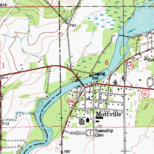 Topographic Map of Mottville Bridge Historical Marker, MI