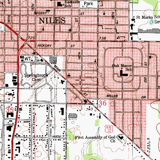 Topographic Map of First Baptist Church, MI