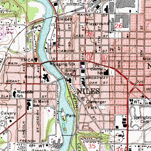 Topographic Map of First Presbyterian Church, MI