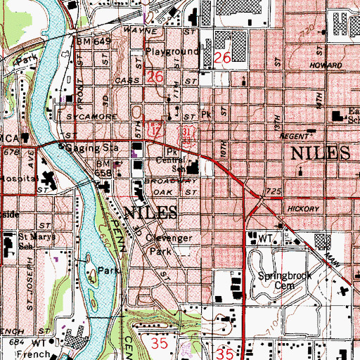 Topographic Map of Trinity Episcopal Church, MI