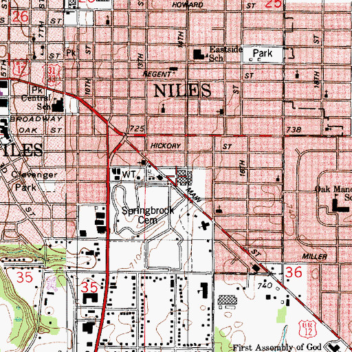 Topographic Map of Niles City Fire Department, MI