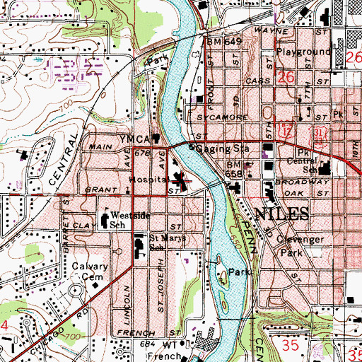 Topographic Map of Lakeland Community Hospital Niles, MI