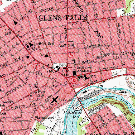 Topographic Map of Glens Falls City Hall, NY