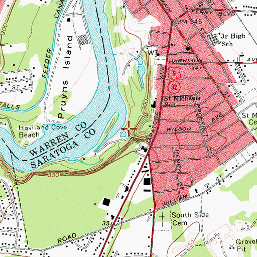 Topographic Map of South Glens Falls Water Works Pumping Station, NY
