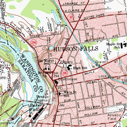 Topographic Map of Hudson Falls Volunteer Fire Department, NY