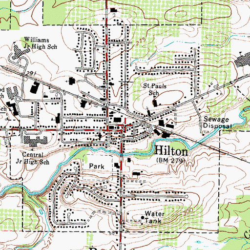 Topographic Map of Hilton Village Hall, NY