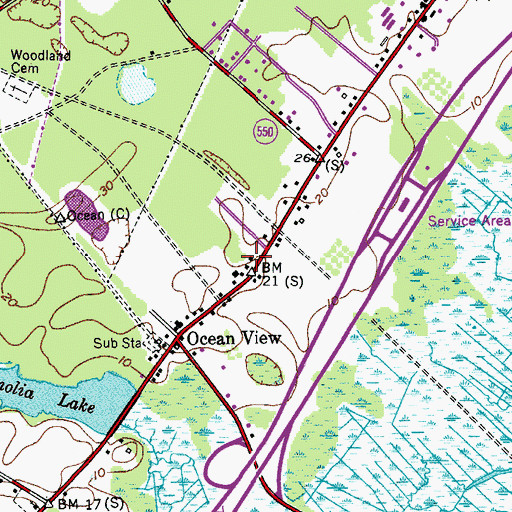 Topographic Map of Ocean View Volunteer Fire Department, NJ