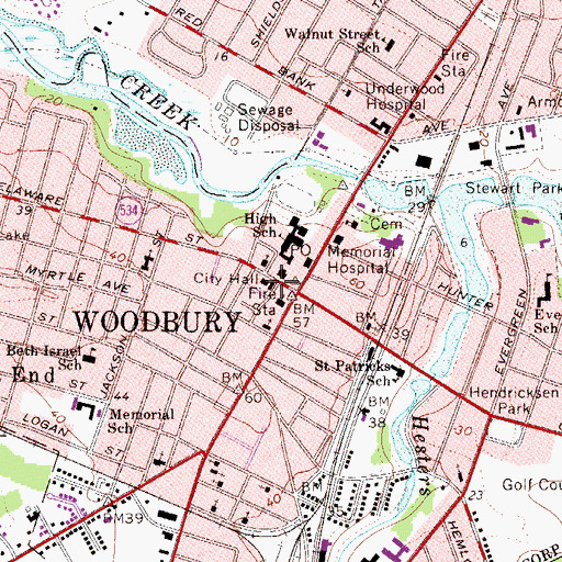 Topographic Map of Woodbury Fire Department, NJ