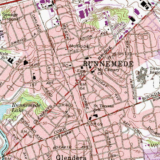 Topographic Map of Runnemede Fire Prevention Bureau, NJ