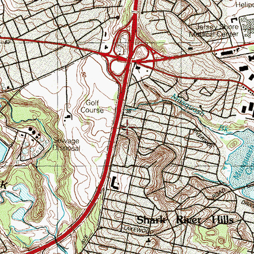 Topographic Map of Neptune Fire Department Station 34 - 3 Shark River Hills Fire Company, NJ