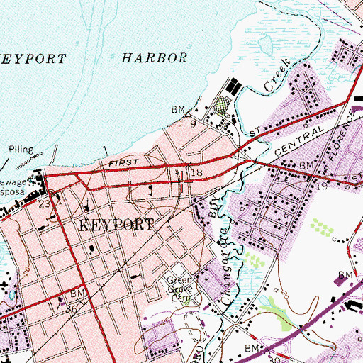 Topographic Map of Keyport Fire Department Station 22 - 6 Lincoln Hose Company 1, NJ