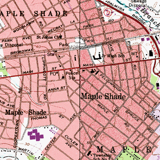 Topographic Map of Maple Shade Fire Department, NJ