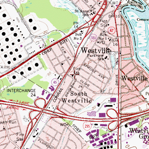 Topographic Map of Westville Fire District, NJ