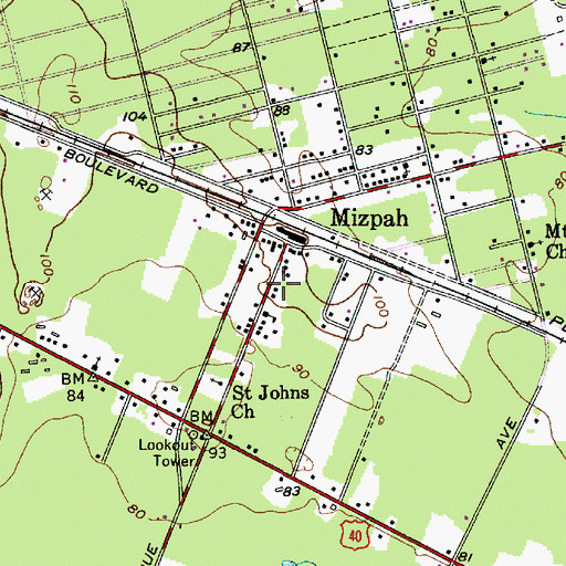 Topographic Map of Mizpah Volunteer Fire Company, NJ