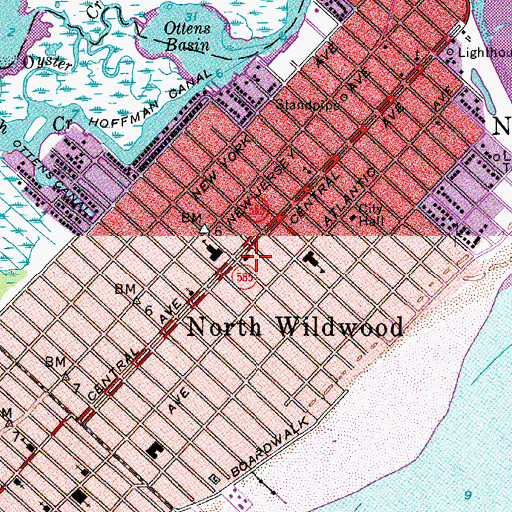 Topographic Map of North Wildwood Volunteer Fire Company, NJ