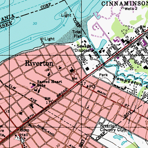 Topographic Map of Riverton Volunteer Fire Company, NJ